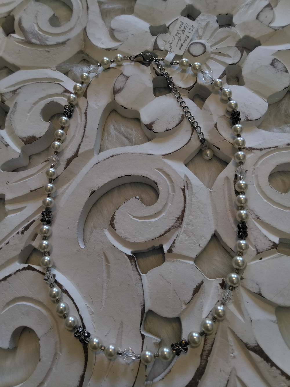 Pearl Bead Necklace with Crystal Accents - White